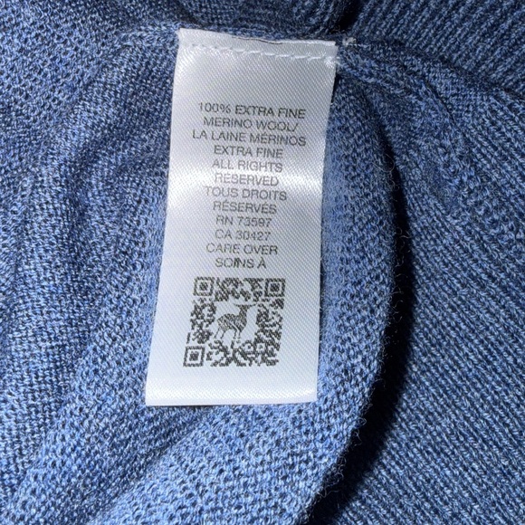 Raffi Men's "The Palmer" 100% Extra Fine Merino Wool 1/4 Zip Sweater Blue Medium - Picture 6 of 6